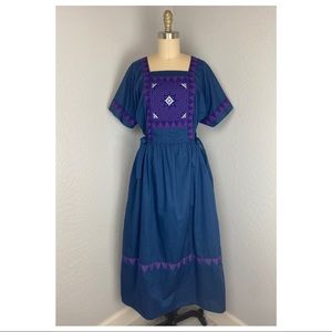 Vintage Blue & Purple Adjustable Tie Sides Maxi Dress